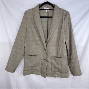 Everly Oversized Boyfriend Women’s Brown Plaid Blazer Sz S Accademia Preppy EUC